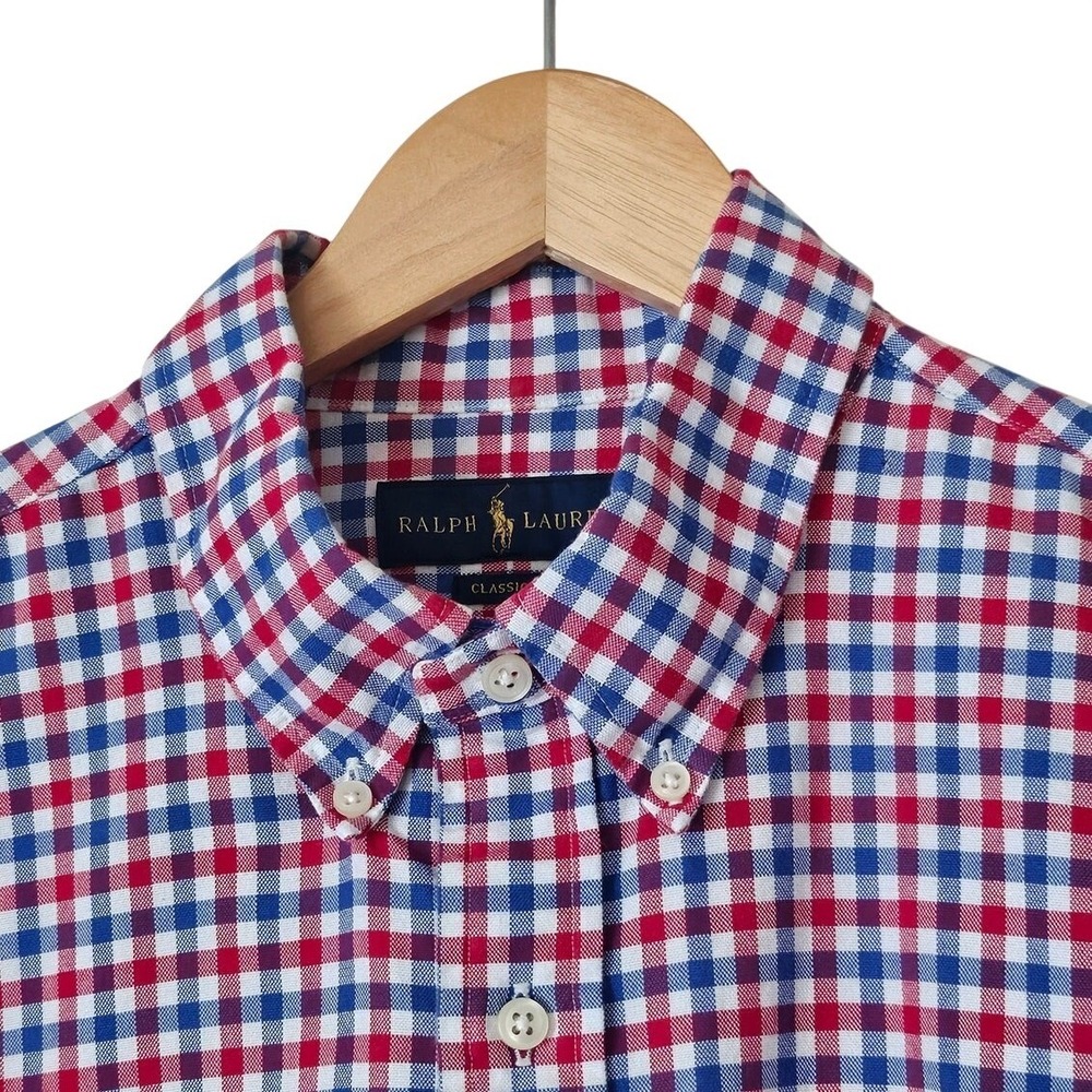 Ralph Lauren Classic Fit Checked Oxford Shirt Red White Blue Pony Logo Size XL
